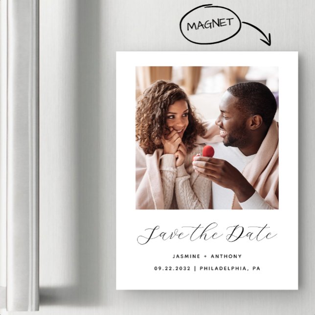 Convite Minimal One Photo Script Preto e Branco (Criador carregado)