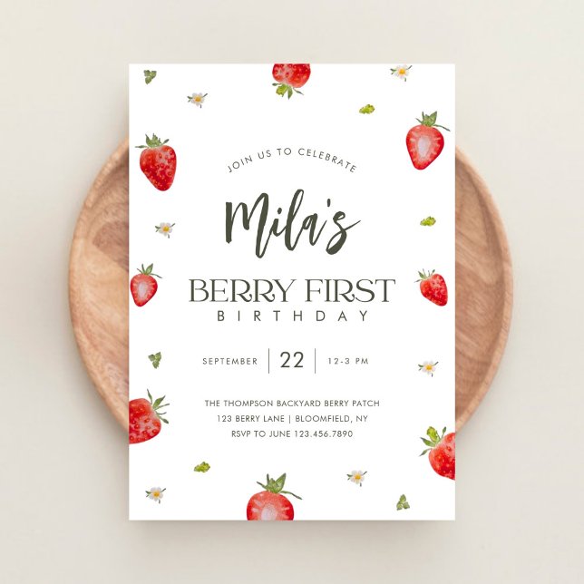 Convite Minimalista Berry Primeiro Aniversário (Criador carregado)