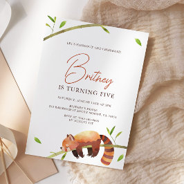 Convite Minimalista Cute Red Panda Birthday
