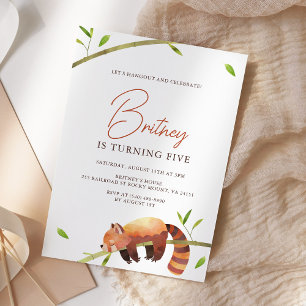 Convite Minimalista Cute Red Panda Birthday