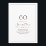 Convite minimalista de 60 de aniversário, Dourado<br><div class="desc">Este minimalista convite de ouro de rosa 60 anos é perfeito para uma simples festa de aniversário. A design romântica moderna apresenta clássico de ouro rosa e tipografia branca emparelhada com uma caligrafia rustica, mas elegante, com estilo antigo, com letra de mão. Personalizável em qualquer cor. Mantenha o design simples...</div>