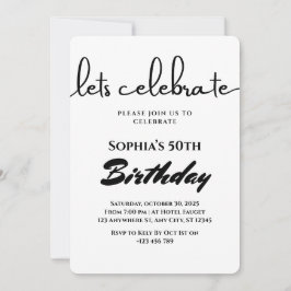 Convite minimalista de aniversário preto e branco
