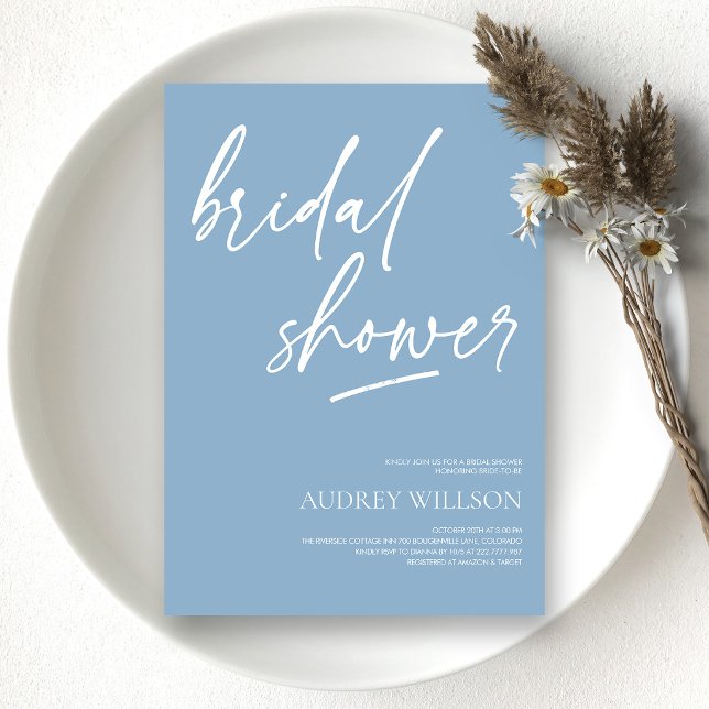 Convite Minimalista de Chá de Noiva Azul Empoeirad (Dusty Blue Minimalist Bridal Shower Invitation
)