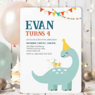 Convite Minimalista Dinossauro Aniversário Meninos