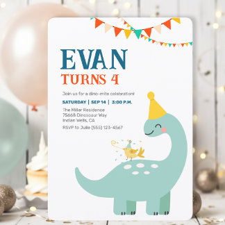 Convite Minimalista Dinossauro Aniversário Meninos