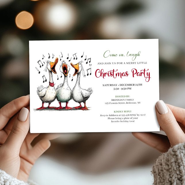 Convite Minimalista e Divertido de Natal com Ganso (Christmas Funny Geese Minimalist Whimsical Invite)