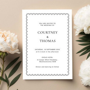 Convite minimalista e simples com borda rendilhada