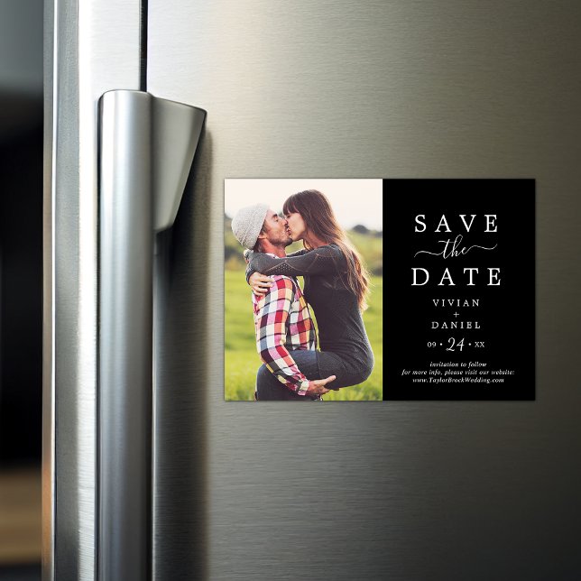 Convite Minimalista | Foto preta escura Salvar a Data (Criador carregado)