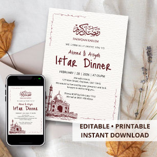 Convite Minimalista Iftar do Ramadão Mesquita Esbo