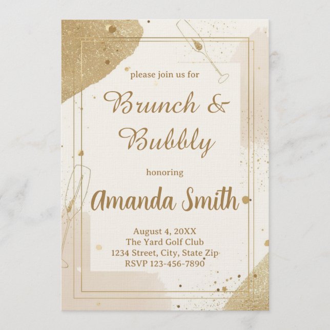 Convite Minimalista para Brunch & Bubbly – Neutro (Frente)