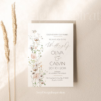 Convite Minimalista para Casamento Modelo Wildflow