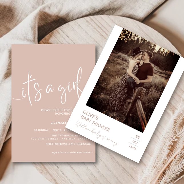 Convite Minimalista Rústico Rosa Empoeirado é uma  (Criador carregado)