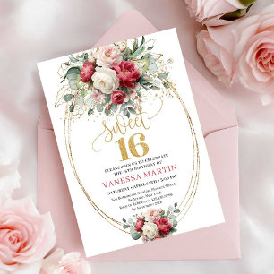 Convite Mínimo Burgundy Branco Dourado Sweet Sixte