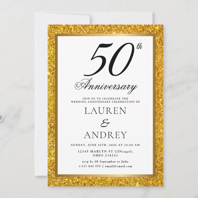 Convite Mínimo de 50 Anos de Casamento (Frente)
