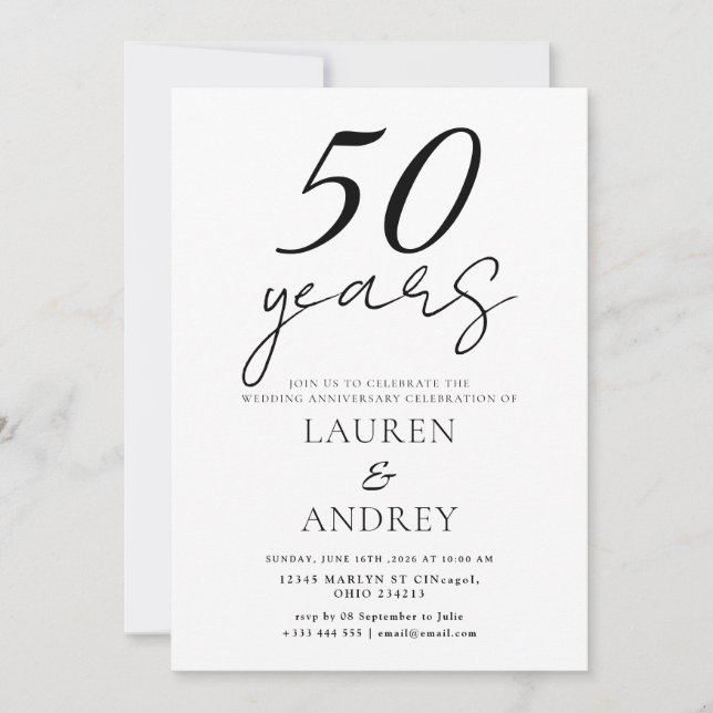 Convite Mínimo de Aniversário de 50 Anos de Casame (Frente)