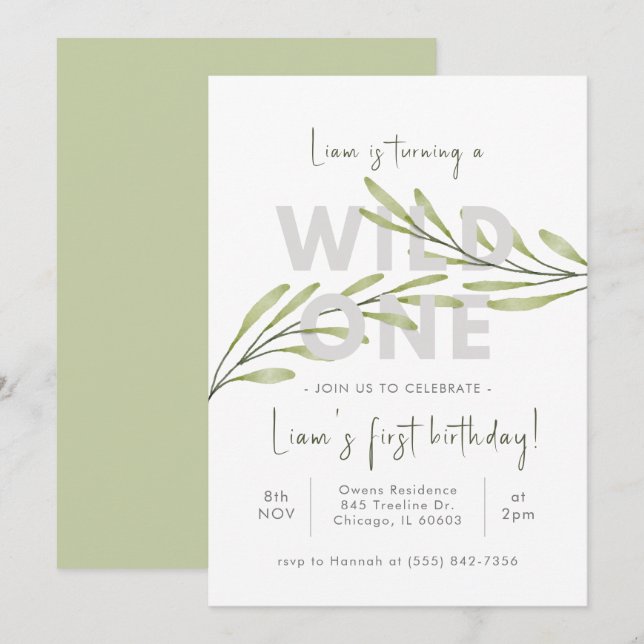 Convite mínimo de aniversário de flor selvagem (Frente/Verso)