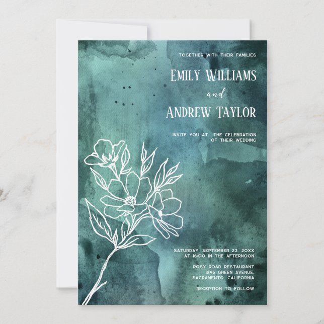 Convite mínimo de cor aquática verde esmeralda (Frente)