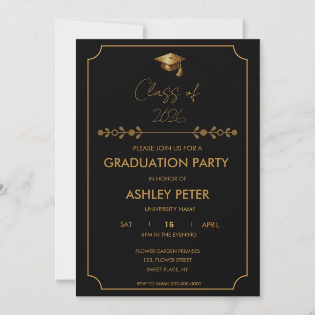 Convite Mínimo de Luxo para Festa de Formatura em  (Frente)