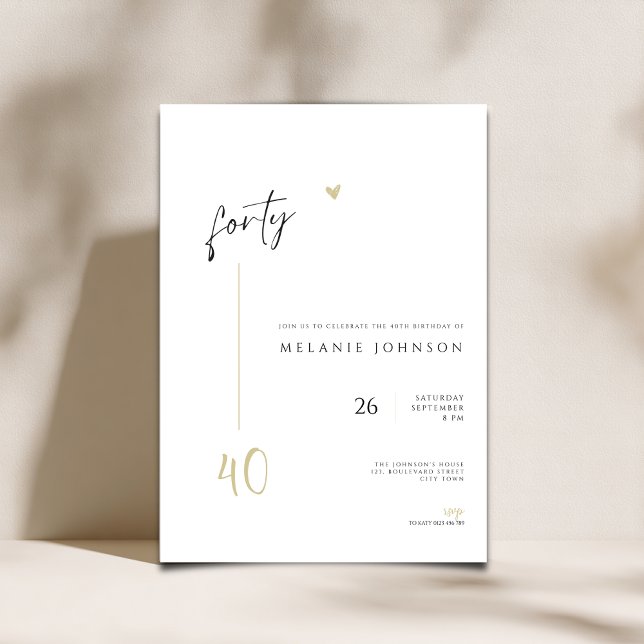 Convite Mínimo Manuscrito para Festa de Aniversári (Minimal Modern 40th Birthday invitation with handwritten typography,)