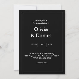 Convite mínimo para casamento preto e branco