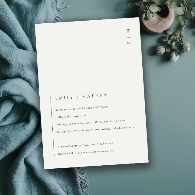 Convite mínimo para Noivado de Tipografia Branca P (Criador carregado)