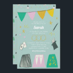 Convite Mint Magic Show Bar Bat Mitzvah<br><div class="desc">Aprecie os seus convidados com um tema de apresentação do Magic Show. Este design tocável apresenta ilustrações desenhadas à mão cheio de mágica divertida e atraente sobre um belo fundo da menta! Personalize com os detalhes de seu próprio partido e reúna a parte com o pacote de fornecimento do cheio...</div>