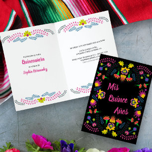 Convite Mis Quince Anos Black Floral, Partido Mexicano Fie