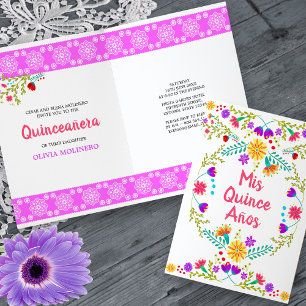 Convite Mis Quince Anos Floral Mexicana Fiesta Quinceanera