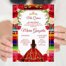 Convite Mis Quince Mexicano Burgundy
