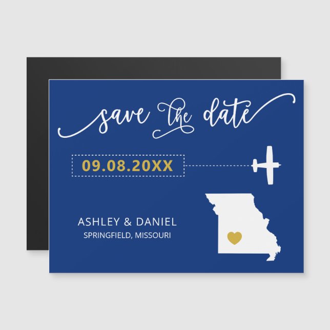 Convite Missouri Wedding Save the Date Card, Map (Frente/Verso)