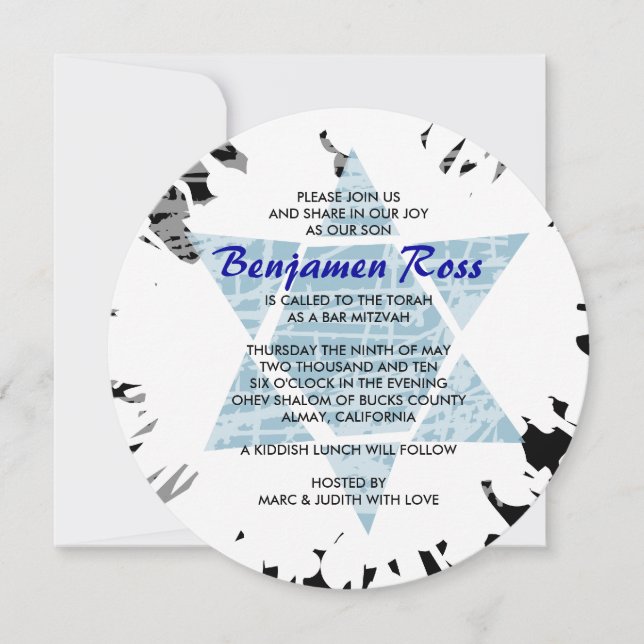 Convite Mitzvah para Bar de Estrela Azul (Frente)