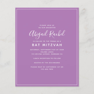 Convite Mitzvah para Bat do Orçamento Moderno Roxo