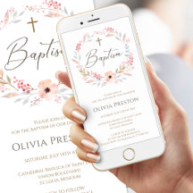 Convite Mobile Batismo Menina Floral Rosa Choque
