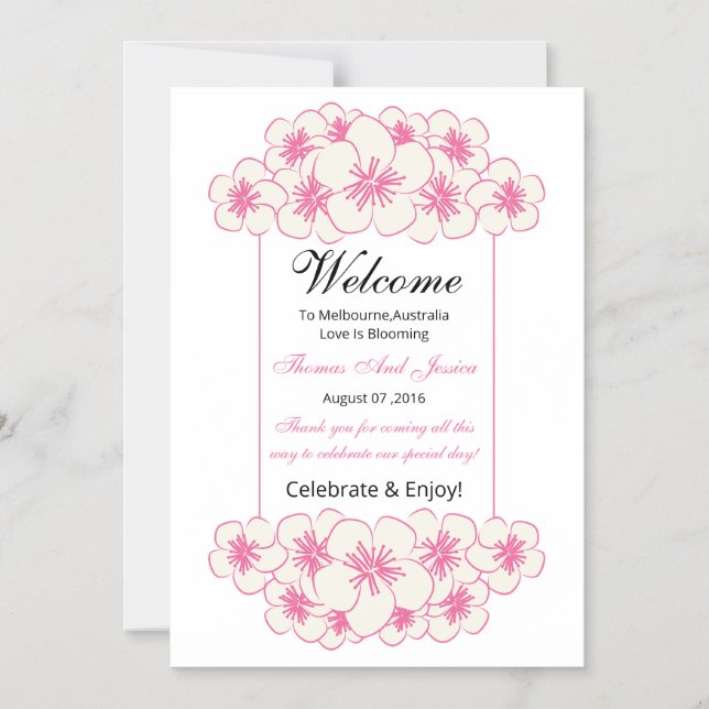 Convite Modelo de Placa de Boas-Vindas de Casamento Floral (Frente)