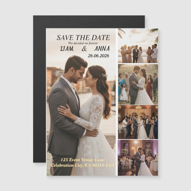 Convite Modern 5 Photo Wedding Save the Date Card (Frente/Verso)