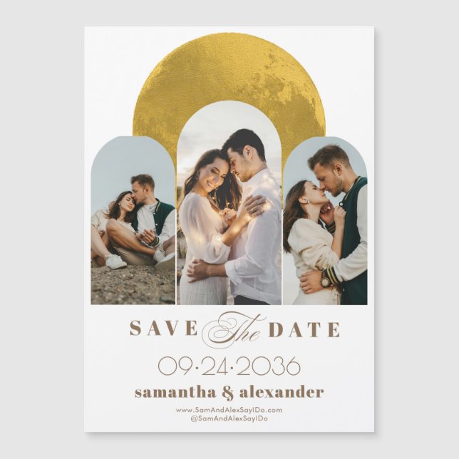 Convite Modern Arch Celestial Moon 3 Foto Salva A Data (Frente)