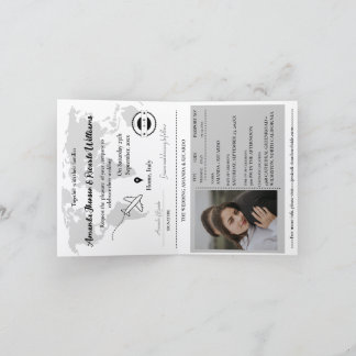 Convite Modern Black Passport Photo Wedding Invitation