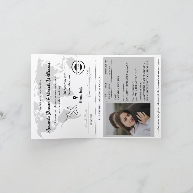 Convite Modern Black  Passport Photo Wedding Invitation (Interior)