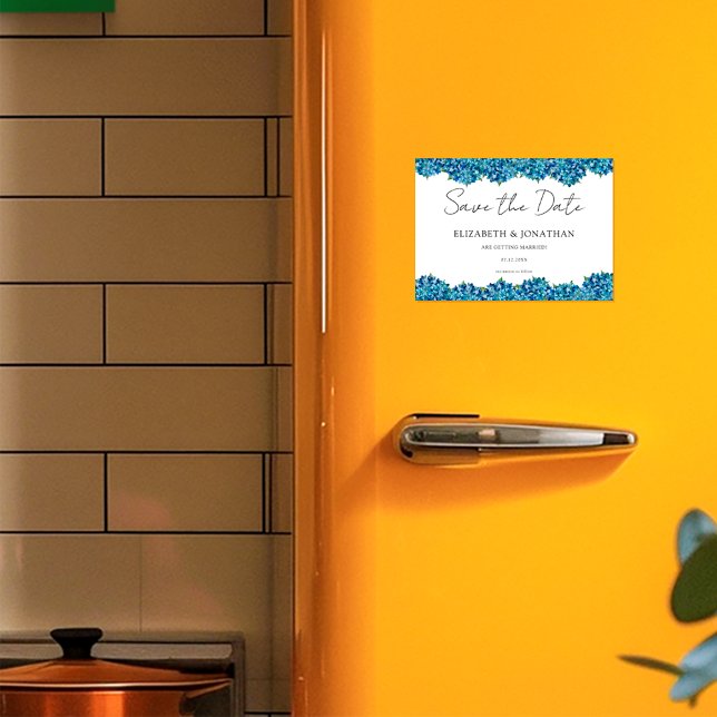 Convite Modern Blue Hydrangeas Navy Blue Striped Wedding (Criador carregado)