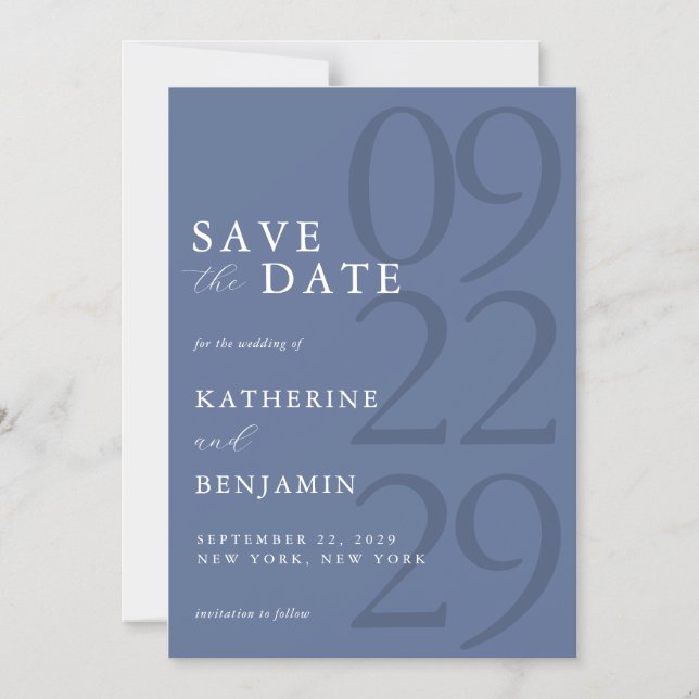 Convite Modern Blue Minimalist Wedding (Frente)