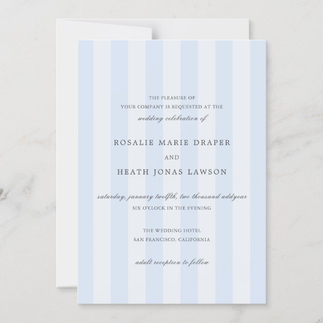 Convite Modern Blue Stripes Elegant Wedding (Frente)