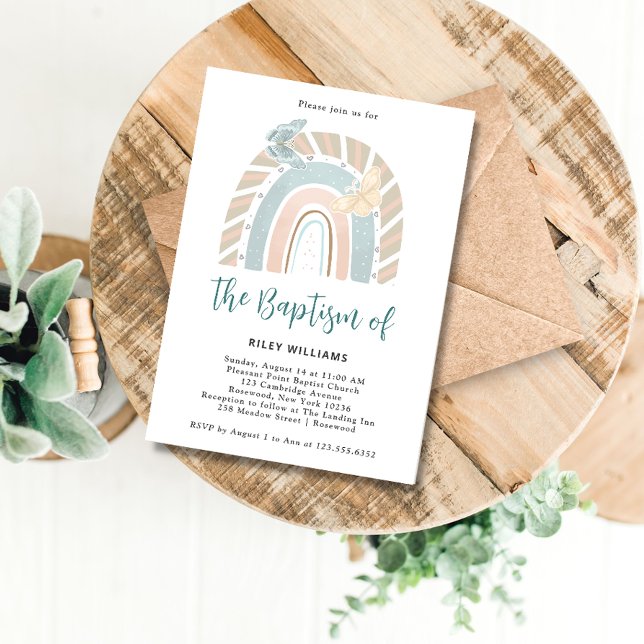 Convite Modern Boho Rainbow Baptism (Criador carregado)
