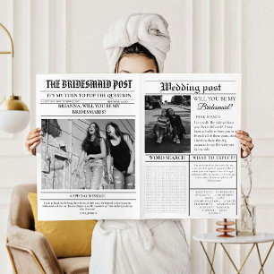 Convite Modern Bridemaids Proposta de Folha de Jornais