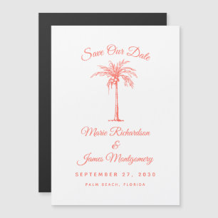 Convite Modern Coral Palm Tree Beach Casamento Salve a Dat