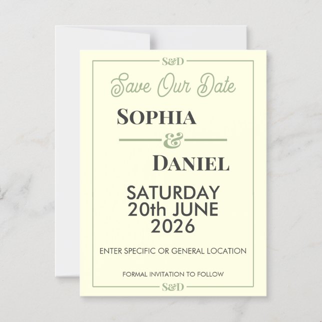 Convite Modern Editable Wedding Save The Date Card (Frente)