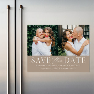 Convite Modern Elegance Taupe Dois Foto Salve a Data