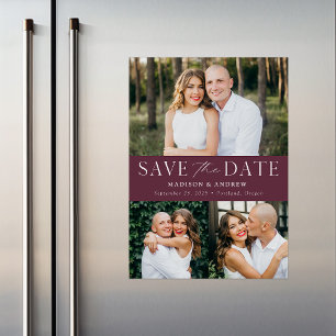Convite Modern Elegance Wine 3 Foto Save the Date (Salvar