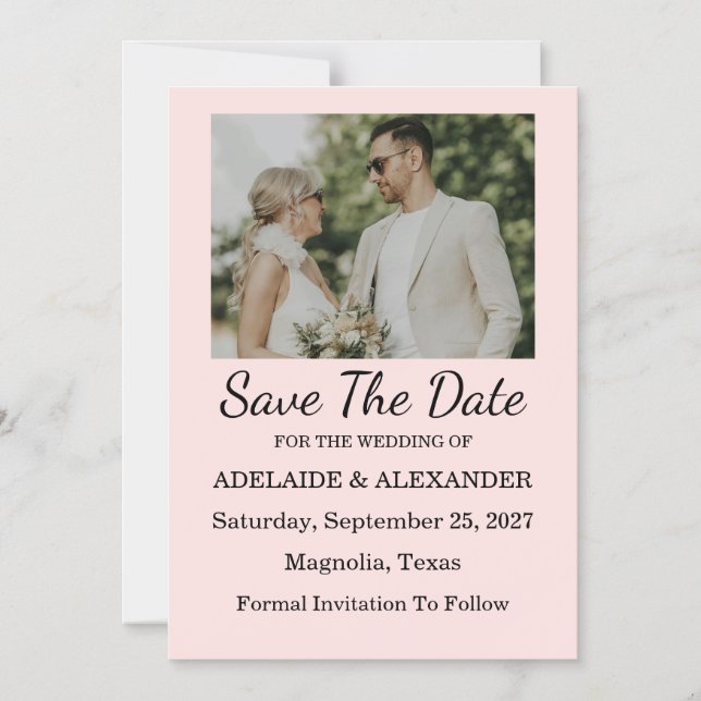 Convite Modern Pink Blush Wedding Save The Date (Frente)