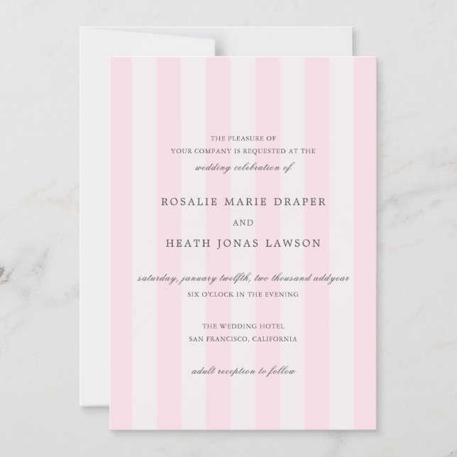 Convite Modern Pink Stripes Elegant Wedding (Frente)