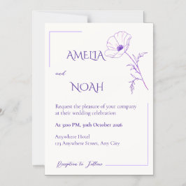 Convite Modern Purple Line Art Floral Wedding Invitation